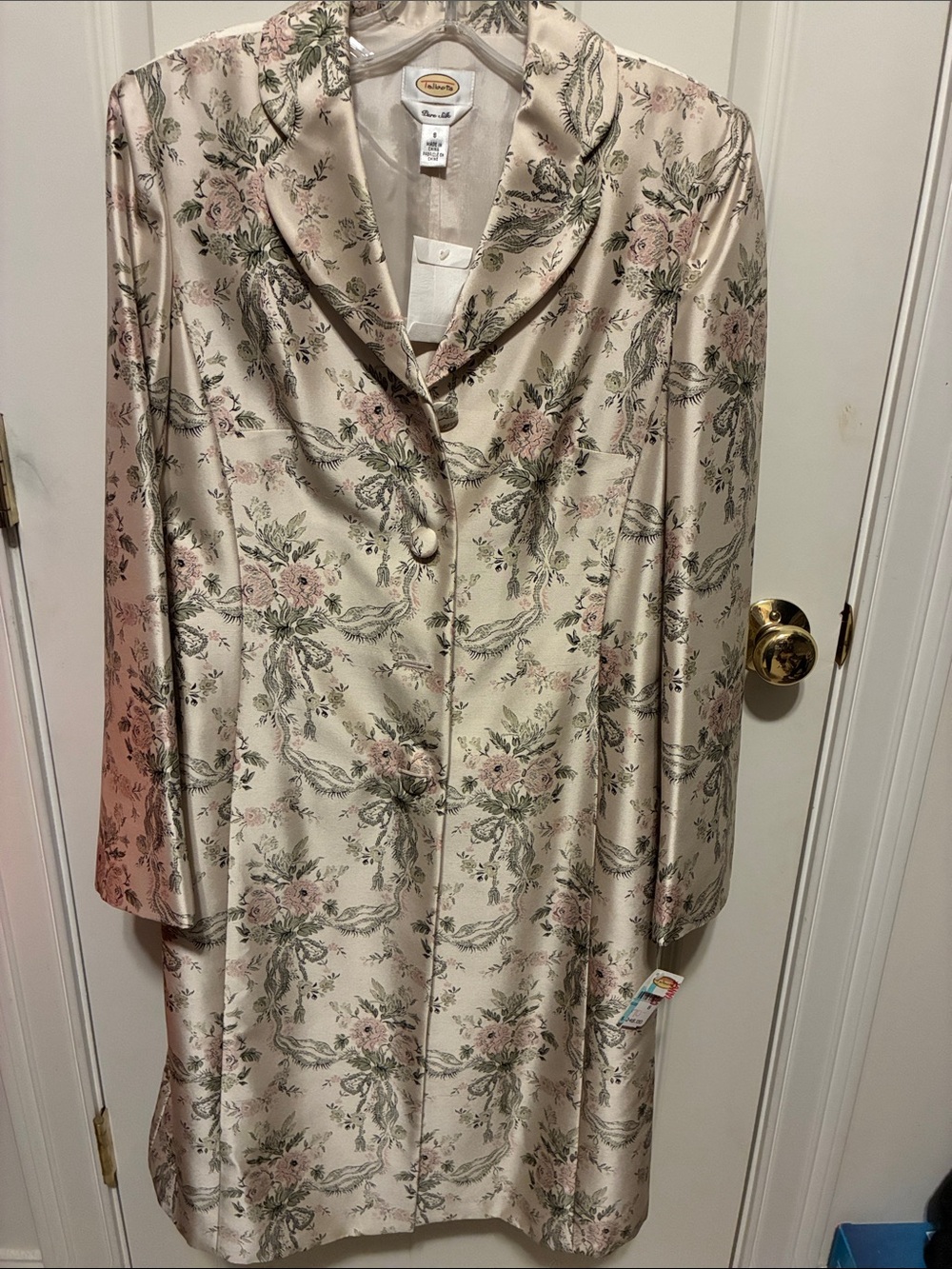 Talbots Blush Satin Slip Dress with Floral Trim